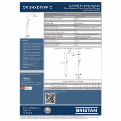 Bristan CR SHXDIVFF C Carre Exposed Fixed Head Bar Shower with Diverter and Kit, Chrome