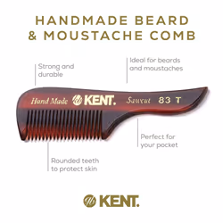 Kent 83T Small Gentleman's Beard and Mustache Pocket Comb  Fine Toothed Pocket Size for Facial Hair Grooming and Styling. Saw-cut of Quality Cellulose