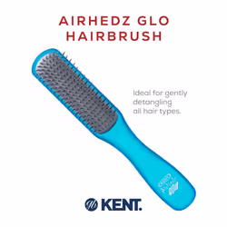 Kent AHGLO02 Airhedz Glo Blue Half Round Narrow Detangling Hair Brush - 9 Row Ionic Anti Static Non Scratch Long Nylon Bristle Great for Detangling an