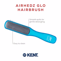 Kent AHGLO02 Airhedz Glo Blue Half Round Narrow Detangling Hair Brush - 9 Row Ionic Anti Static Non Scratch Long Nylon Bristle Great for Detangling an