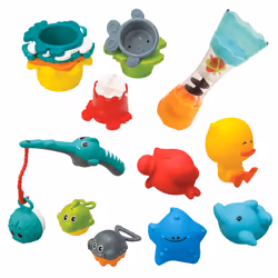 Infantino Splish Splash Bath Play Set Fishing Rod Sea Pals Bath Squirters Stacking Cups Fill Spin Water Wand Introdu