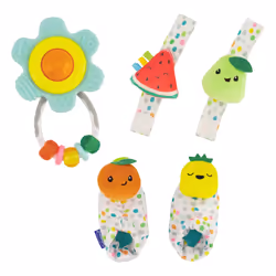 Infantino Baby's 1st Rattle Bundle Gift Set  Wrist Rattles  Foot Rattles  Spin & Teethe Gummy Rattle  Multicolor Fruit-Themed ...