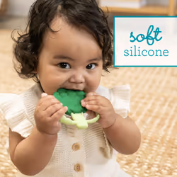 Infantino Lil' Nibbles Textured Silicone Baby Teether  Sensory Exploration and Teething Relief with Easy to Hold Handles  Green Broccoli  0+ Months