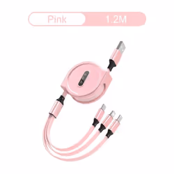 3 In 1 Retractable Usb Charging Cable - Pink
