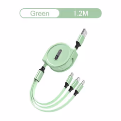 3 In 1 Retractable Usb Charging Cable - Green