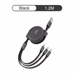 3 In 1 Retractable Usb Charging Cable - Black