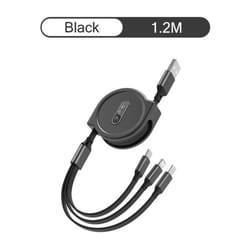 3 In 1 Retractable Usb Charging Cable - Black