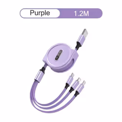 3 In 1 Retractable Usb Charging Cable - Purple