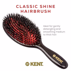 Kent CSMM Classic Shine Medium Oval Cushion Straightening Brush - Natural Black Boar Bristle Hair Brush with Nylon Quills - Shine Hair Brush and Scalp