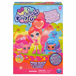 Candylocks , 3-Pack, Posie Peach 3-inch Scented Collectible Surprise Doll and 2 Pets with Accessories