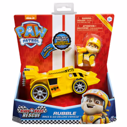 PAW Patrol , Ready, Race, Rescue Rubble’s Race & Go Deluxe Vehicle with Sounds, for Kids Aged 3 and Up