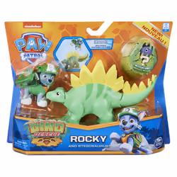 PAW Patrol , Dino Rescue Rocky and Dinosaur Action Figure Set, for Kids Aged 3 and up