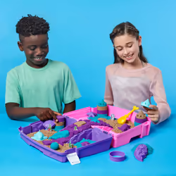 Kinetic Sand , Mermaid Palace Playset, Over 2lbs of Shimmer Play Sand (Neon Purple, Shimmer Teal, and Beach Sand), Reusable Folding Sandbox and Tools, Sensory Toys for Kids Ages 3 and up