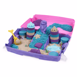 Kinetic Sand , Mermaid Palace Playset, Over 2lbs of Shimmer Play Sand (Neon Purple, Shimmer Teal, and Beach Sand), Reusable Folding Sandbox and Tools, Sensory Toys for Kids Ages 3 and up