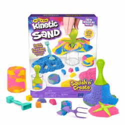 Kinetic Sand , Squish N’ Create Playset, with 13.5oz of Blue, Yellow, and Pink Play Sand, 5 Tools, Sensory Toys for Kids Ages ...