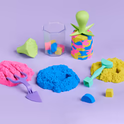 Kinetic Sand , Squish N’ Create Playset, with 13.5oz of Blue, Yellow, and Pink Play Sand, 5 Tools, Sensory Toys for Kids Ages 3 and Up