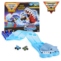 Monster Jam, Mini Megalodon Race and Chomp Playset with 2 Monster Jam Mini Trucks, 1:87 Scale, Kids Toys for Boys and Girls Ages 4 -6+