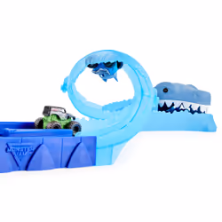 Monster Jam, Mini Megalodon Race and Chomp Playset with 2 Monster Jam Mini Trucks, 1:87 Scale, Kids Toys for Boys and Girls Ages 4 -6+