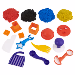 Kinetic Sand Sandisfactory Set, 2lbs of Colored and Black , Over 10 Tools, Made w/ Natural Sand, Play Sand Sensory Toys for Kids 3 and Up