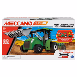 Meccano Junior, Front Loader Tractor with Moving Parts and Real Tools, Toy Model Building Kit, STEM Toys for Kids Ages 5 and ...