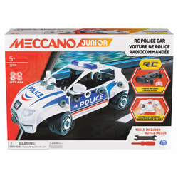 Meccano Junior, RC Police Car with Working Trunk and Real Tools, Toy Model Building Kit, STEM Toys for Kids Ages 5 and up, Bu ...
