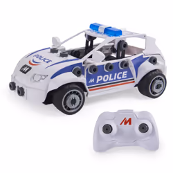 Meccano Junior, RC Police Car with Working Trunk and Real Tools, Toy Model Building Kit, STEM Toys for Kids Ages 5 and up
