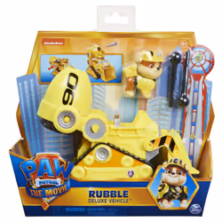 PAW Patrol Rubble’s Deluxe Movie Transforming Toy Car with Collectible Action Figure, Excavator, 3 yr(s), Yellow