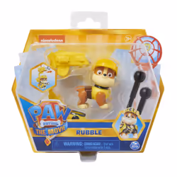 PAW Patrol Movie Collectible Rubble Action Figure with Clip-on Backpack and 2 Projectiles