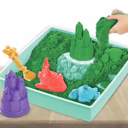 Kinetic Sand Sandbox Set, 1lb Green Play Sand, Sandbox Storage, 4 Molds and Tools, Sensory Toys for Kids Ages 3+ - Additional view 3