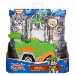 PAW Patrol Rescue Knights Rocky Transforming Toy Car with Collectible Action Figure, 3 yr(s), Multicolour