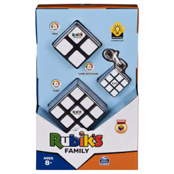 Rubik’s Cube Family Pack, Original 3x3 Cube, 2x2 Cube & 3x3 Keyring Cube, Complete Pack of 3