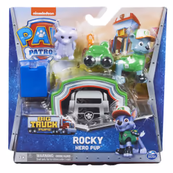 PAW Patrol, Big Truck Pups Rocky Action Figure with Clip-on Rescue Drone, Command Center Pod and Animal Friend Kids Toys Ages 3 and up