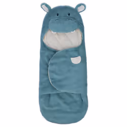 Baby Oh So Snuggly Hippo Blanket Wrap, Plush Hooded Baby Blanket Wrap for Newborns, Blue/Cream, 26â