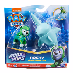 PAW Patrol , Aqua Pups Rocky and Sawfish Action Figures Set, Kids Toys for Ages 3 and up, 3 yr(s), Paw Patrol, Green, Grey