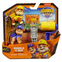 Rubble & Crew, Rubble and Mix Action Figures Set, with 3 oz of Kinetic Build-It Sand and 2 Hand Held Building Toys, Kids Toys for ages 3 and up