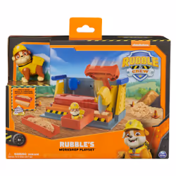 Rubble & Crew, Rubble’s Workshop Playset, Construction Toys with Kinetic Build-It Sand & Rubble Action Figure, Kids Toys for Boys & Girls Ages 3+
