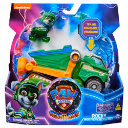 PAW Patrol : The Mighty Movie, Toy Garbage Truck Recycler with Rocky Mighty Pups Action Figure, Lights and Sounds, Kids Toys ...