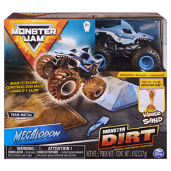 Monster Jam , Megalodon Monster Dirt Starter Set, Featuring 8oz of Monster Dirt and Official 1:64 Scale Die-Cast Truck, Truck ...