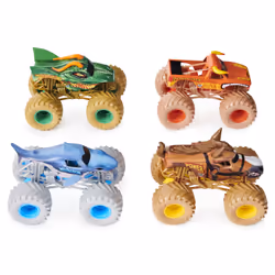 Monster Jam , Land vs. Sea 4 Pack Monster Trucks (Grave Digger, Max-D, Megalodon, and Pirate’s), 1:64 Scale, Kids Toys for Boys and Girls Ages 3 and up