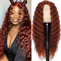 Long Deep Wave Wig 28 Synthetic Curly Wigs 4 Fake Scalp Curly Lace Front Wigs for Women Natural Crimps Curls 350#