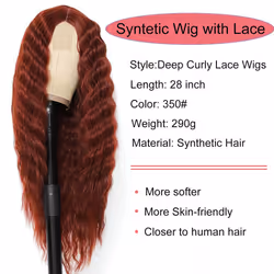Long Deep Wave Wig 28 Synthetic Curly Wigs 4 Fake Scalp Curly Lace Front Wigs for Women Natural Crimps Curls  350#