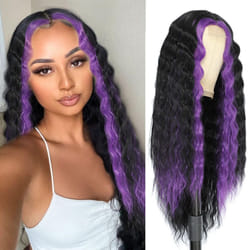 Skunk Deep Wave Wig 28 Inches Synthetic Curly Wig for Women Long Deep