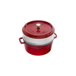 Staub 1004352 Cast Iron Roaster/Cocotte, With Steam Insert, Round 26 cm, 5.2 L, With Matte Black Enamel Inside the Pot, Cherry Red