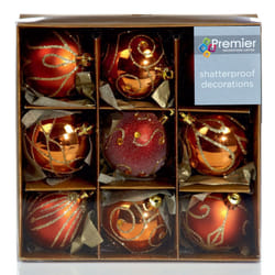 Set of Nine Copper Christmas Tree Baubles (6cm) by Premier Decorations