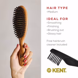 Kent LC22 Finest Hair Brushes for Women Detangler Dry Brush Made of Cherrywood - Boar Bristle Oval Hairbrush for Medium to Thick Hair All Lengths - Sa