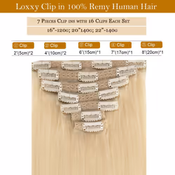 Loxxy 9A Grade Remy Human Hair Clip Ins Hair Extensions Full Head Thick Silky Straight Clip in Human Hair Double Weft Thicker 18 Inch #60A 120g 7 Piec