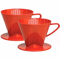 Fino Pour-Over Coffee Brewing Filter Cone Number 2-Size Red Brews 2 to 6-Cups Set of 2