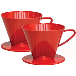 Fino Pour-Over Coffee Brewing Filter Cone  Number 2-Size  Red  Brews 2 to 6-Cups  Set of 2