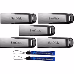SanDisk Ultra Flair USB (5 Pack) 3.0 128GB Flash Drive High Performance up to 150MB/s - with (2) Everything But Stromboli (tm ...