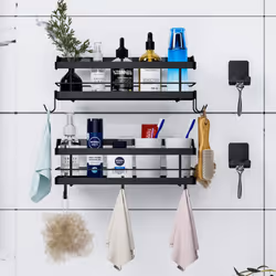 Carwiner Shower Caddy Bathroom Shelf 2-Pack  Basket with 8 Hooks for Hanging Shampoo Conditioner  Stainless Steel Rack Wall Mounted Storage Organizer